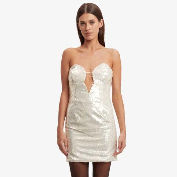 bardot jinxa sequin mini dress NWT Bardot Revolve Jinxa Mini Dress White Sequins XL